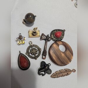 Mixed Metal and Stone Charms Set - Brown & Red Accents